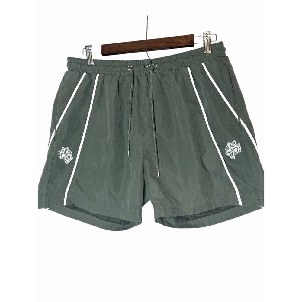 Darc Sport Wolves Gym Shorts Mens Medium Green Mesh Lined Bodybuilding Training